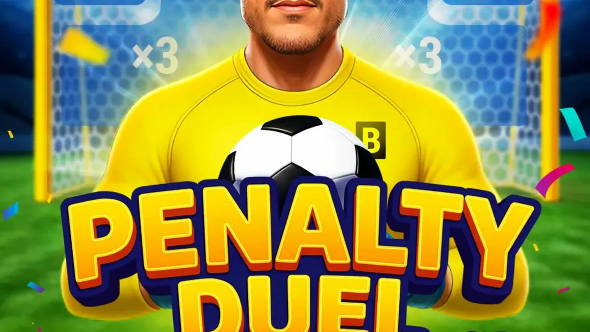 Tampilan visual permainan Penalty Duel dengan latar belakang stadion sepak bola dan kiper Júlio César