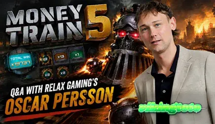 Tampilan visual dari permainan slot Money Train 5 yang menampilkan karakter dan elemen kereta.